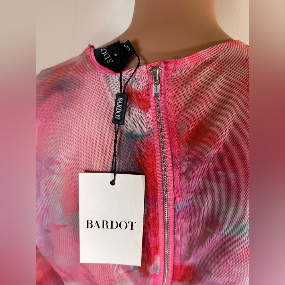 Bardot Pink Watercolor Mesh Corset Crop Top - Picture 9 of 9